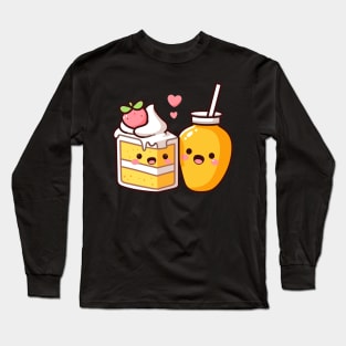 Cute Mango Milkshake and a Mango Cake with Hearts | Kawaii Style Couple Gift Long Sleeve T-Shirt